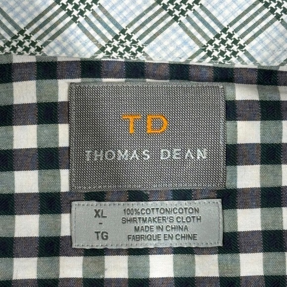 Thomas Dean Men's‎ XL Check Dress Shirt Black White Plaid Long Sleeve Cotton - Picture 4 of 10